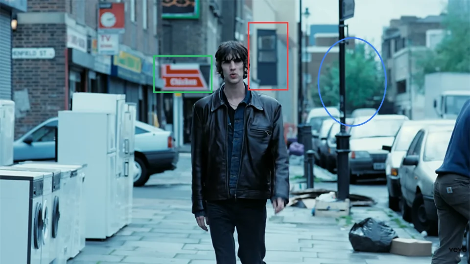 Richard Ashcroft walking down Hoxton Street in Bittersweet Symphony music video at 0:58