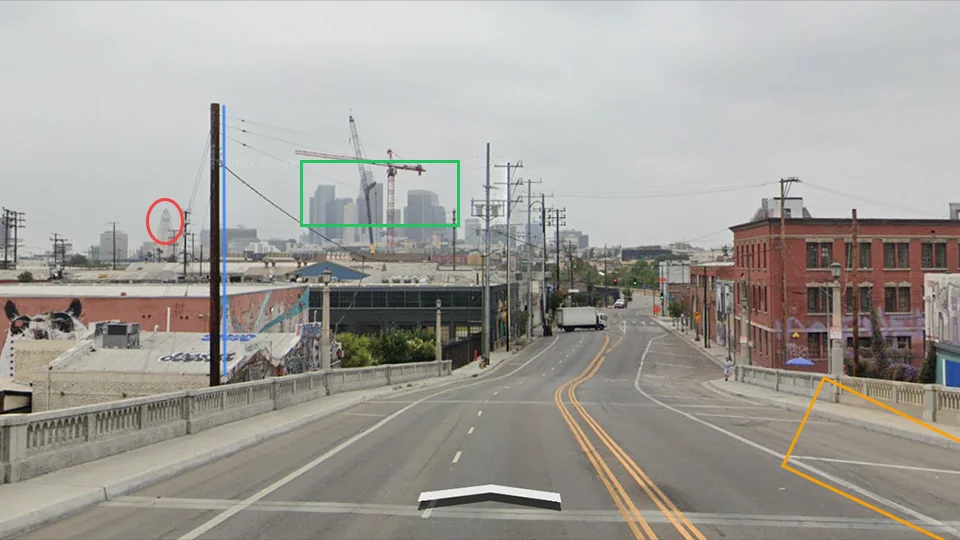 Google Street View of North Spring Street Viaduct facing downtown Los Angeles