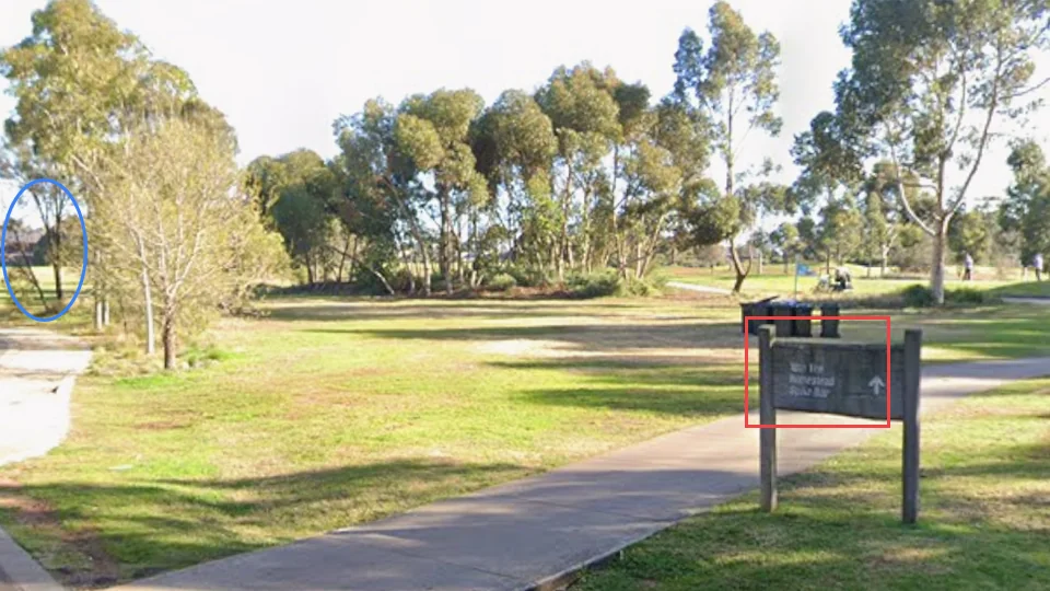 Google Street View of Eynesbury Golf Club road frontage in Eynesbury, Victoria