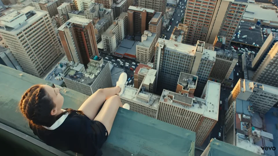 Aerial view of Marble Towers residential complex in Hillbrow in Makeba music video at 0:30