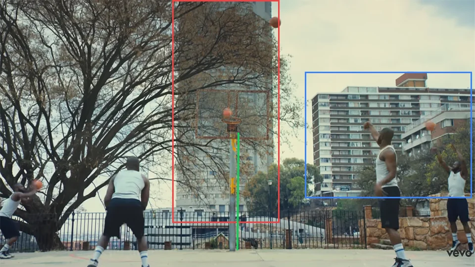 People playing basketball at Berea Ponte Basketball Courts in Berea Park, Johannesburg in Makeba music video at 1:55