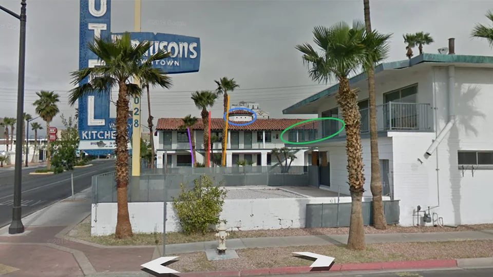 Google Street View of Dawsons Downtown Motel at 100 N 11th Street, Las Vegas