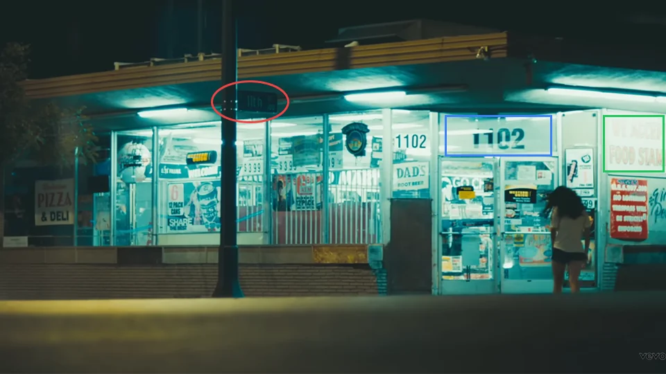 Lana Del Rey walking past 1102 Fremont Street convenience store in Ride music video at 1:12
