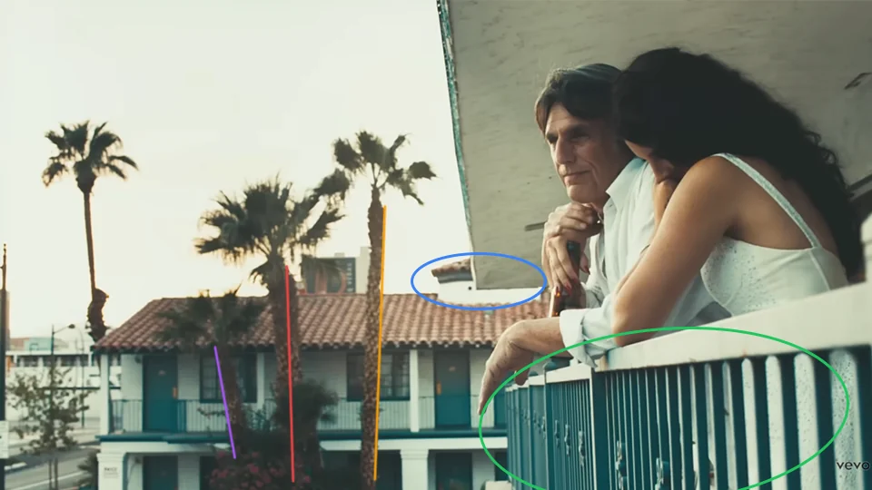 Lana Del Rey on the balcony of Dawsons Downtown Motel in Ride music video at 3:59