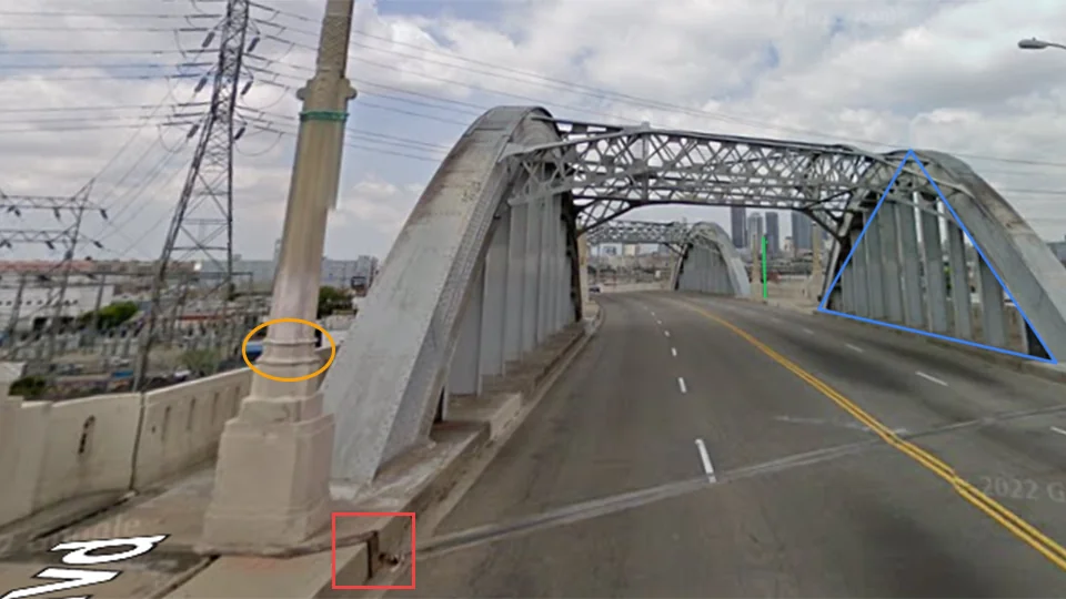 Google Street View of 6th Street Viaduct over the Los Angeles River, Los Angeles