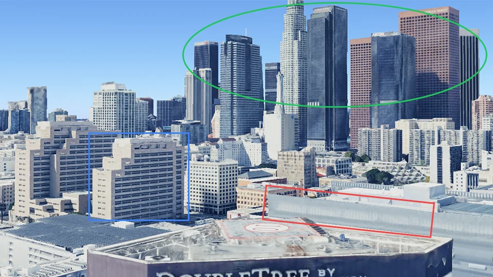 Google Earth view of DoubleTree by Hilton Hotel Los Angeles Downtown at 120 South Los Angeles Street